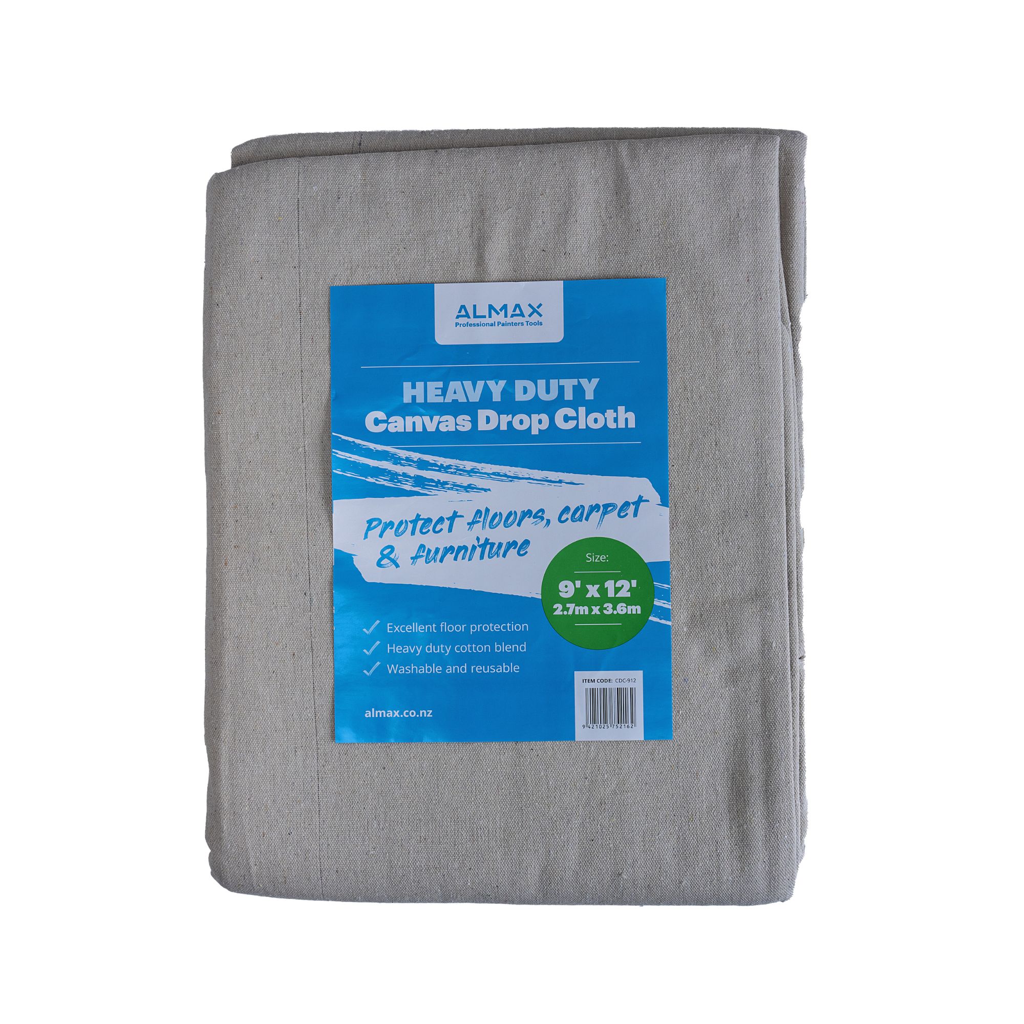 Almax® Canvas Drop Cloth  9' x 12' Heavy Duty (2.6 x 3.6m)